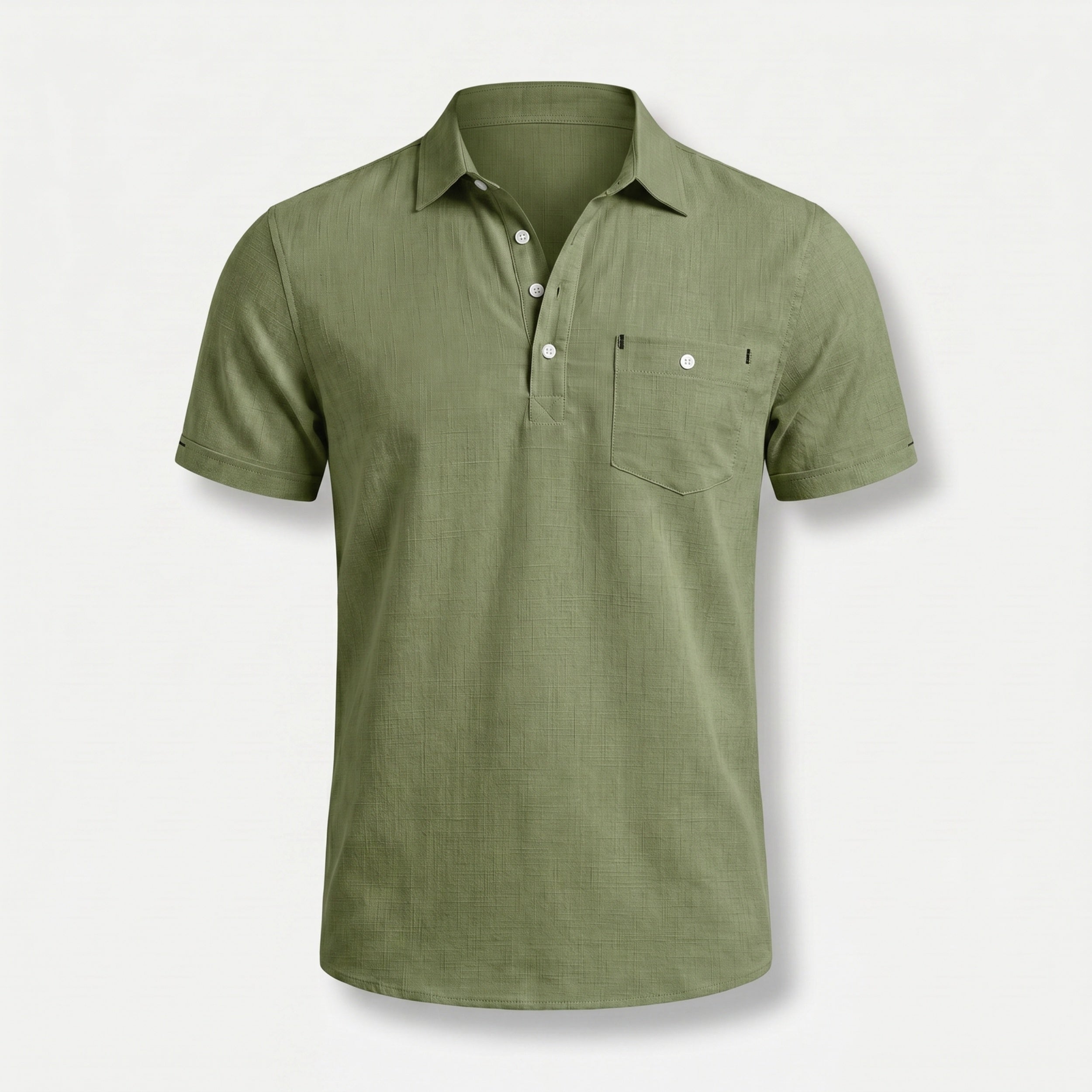Alveraine Men's Summer Linen Polo Shirt – Army Green