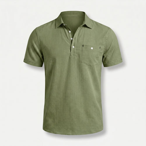Alveraine Men's Summer Linen Polo Shirt – Army Green