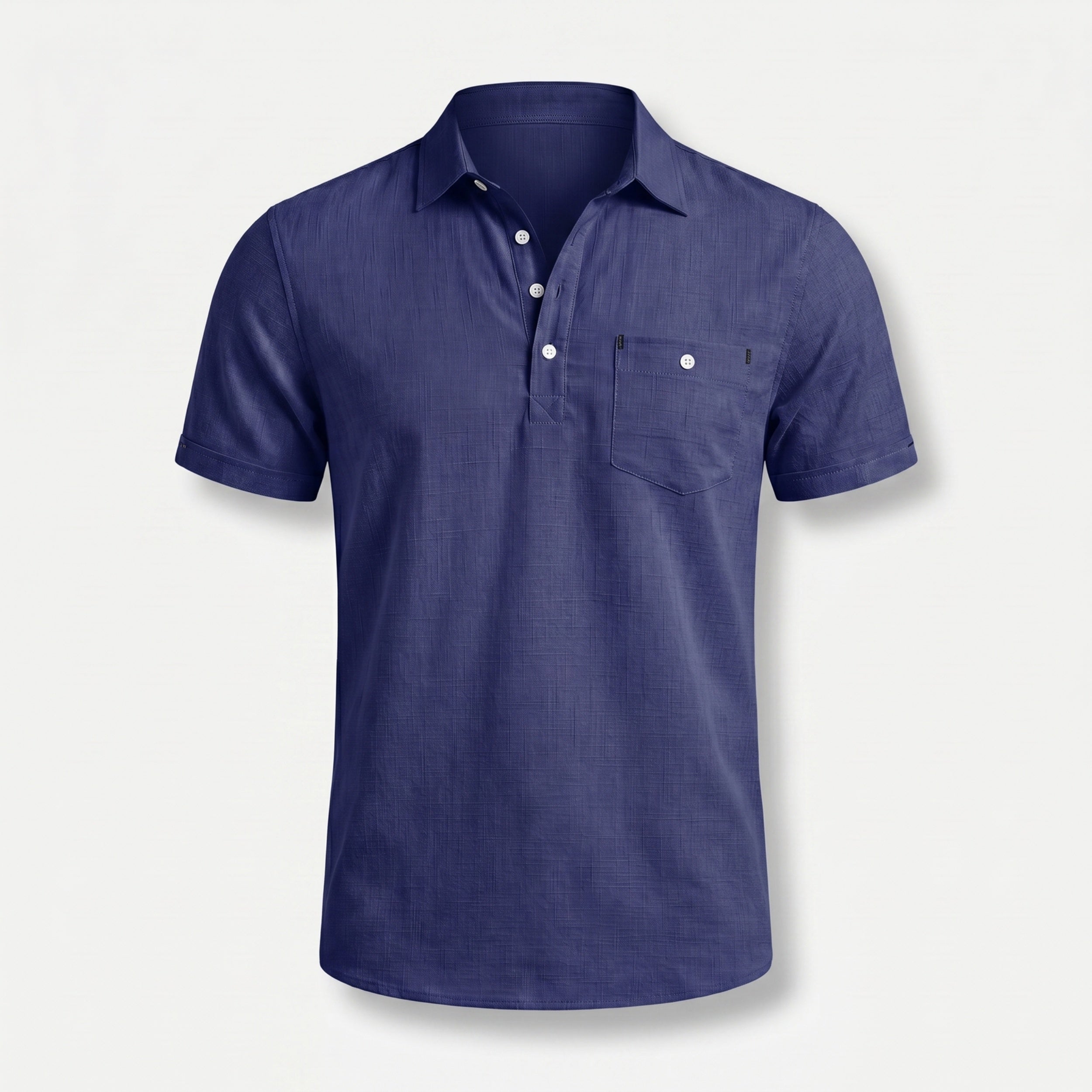 Alveraine Men's Summer Linen Polo Shirt – Navy Blue