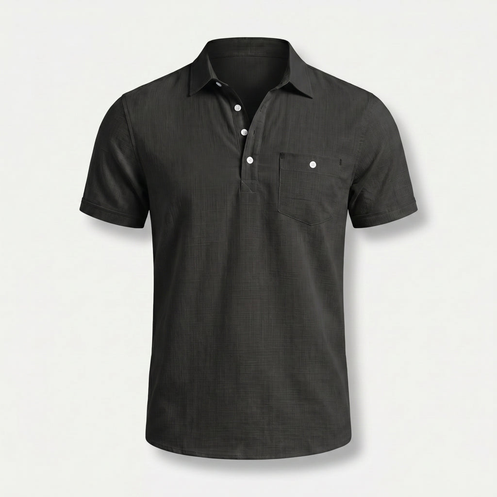 Alveraine Men's Summer Linen Polo Shirt – Black