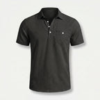 Alveraine Men's Summer Linen Polo Shirt – Black