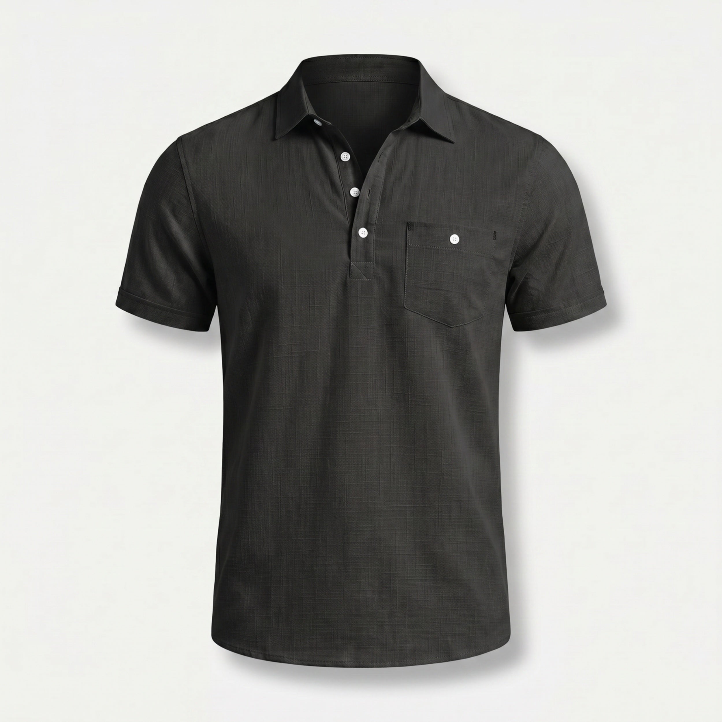 Alveraine Men's Summer Linen Polo Shirt – Black