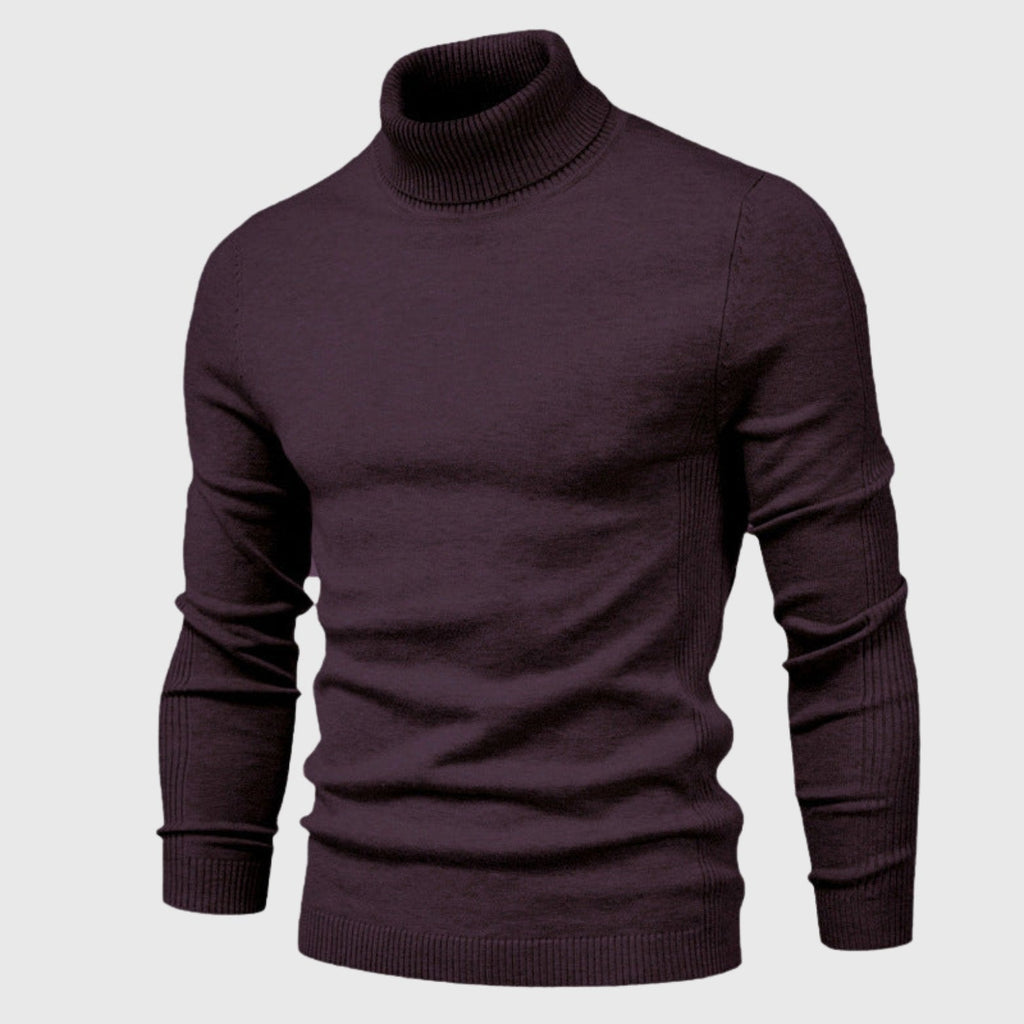 Alveraine | Men’s High-Neck Pullover Sweater – Solid Color Casual Knit