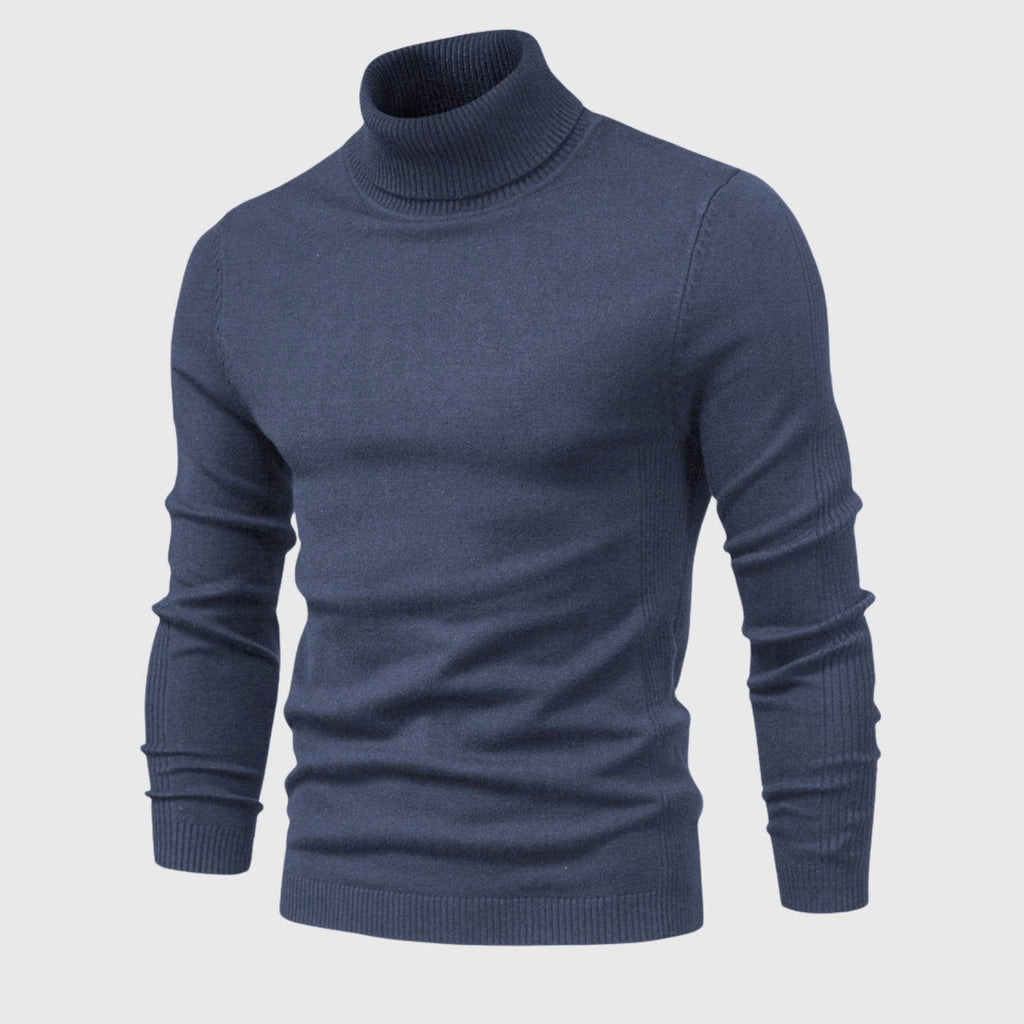 Alveraine | Men’s High-Neck Pullover Sweater – Solid Color Casual Knit